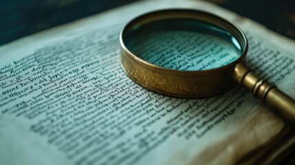 A magnifying glass highlighting small, precise text on a document.