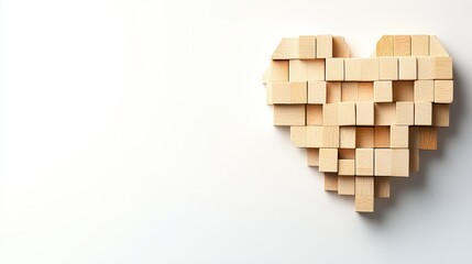 Pixelated Wooden Heart on White Background