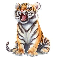 Fototapeta premium Tiger isolated on white background with stripes and wildcat features