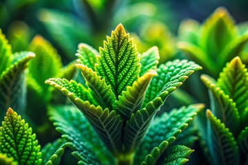 Fototapeta premium Macro Photography: Close-Up of Leucas aspera Plant - Detailed Texture and Vibrant Green
