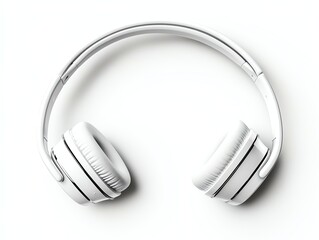 A pair of earphones neatly coiled, hyperrealistic, white, isolated on white background