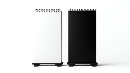 A spiralbound flip chart, hyperrealistic, white and black, isolated on white background