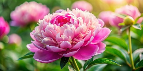 Macro Photography: Delicate Pink Peony Blossom in Botanical Garden