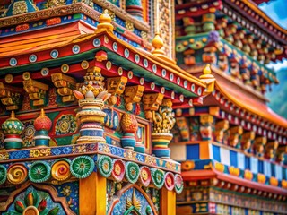 Fototapeta premium Macro Photography: Intricate Details of a Bhutanese Chorten in Thimphu