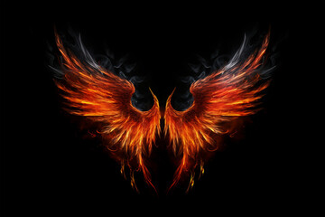 Fototapeta premium wings fire on black background.