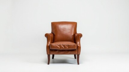 A Luxurious Brown Leather Armchair on a Plain White Background, Ideal for Interior Design and Home Decor Projects