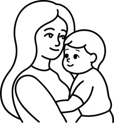 Coloring book a mother love her child line art illustration