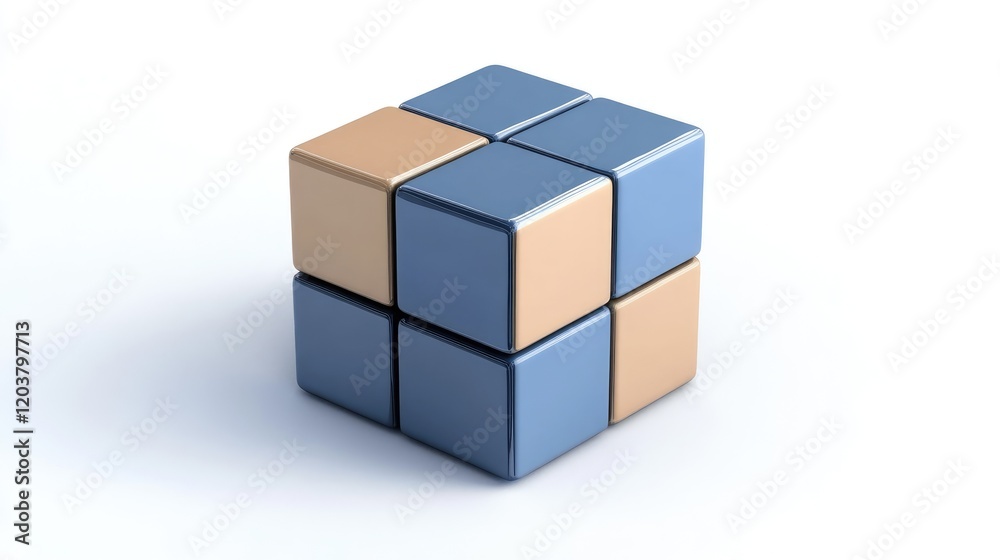 Poster a rotating data cube with shifting segments, representing synthetic data creation.