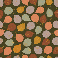 Autumn fall foliage seamless pattern of autumn color poplar leaves