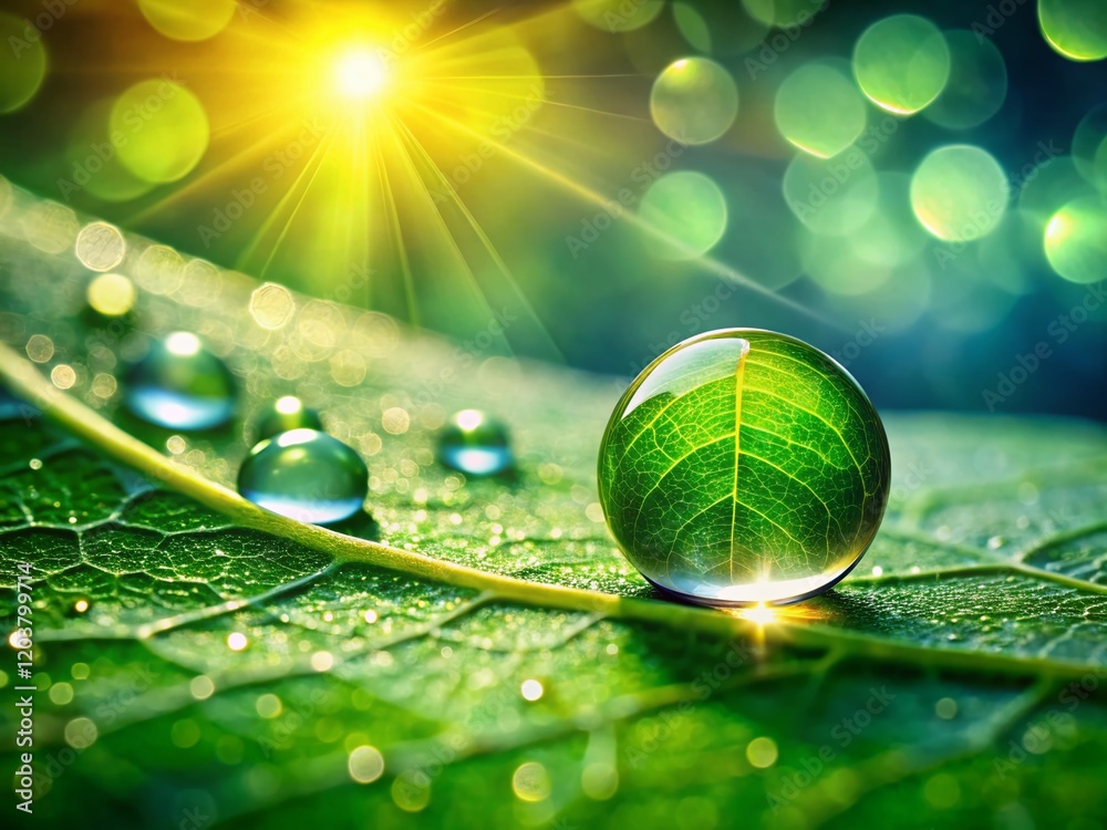 Wall mural Macro Serenity: Close-up of Calming Water Droplets on a Leaf