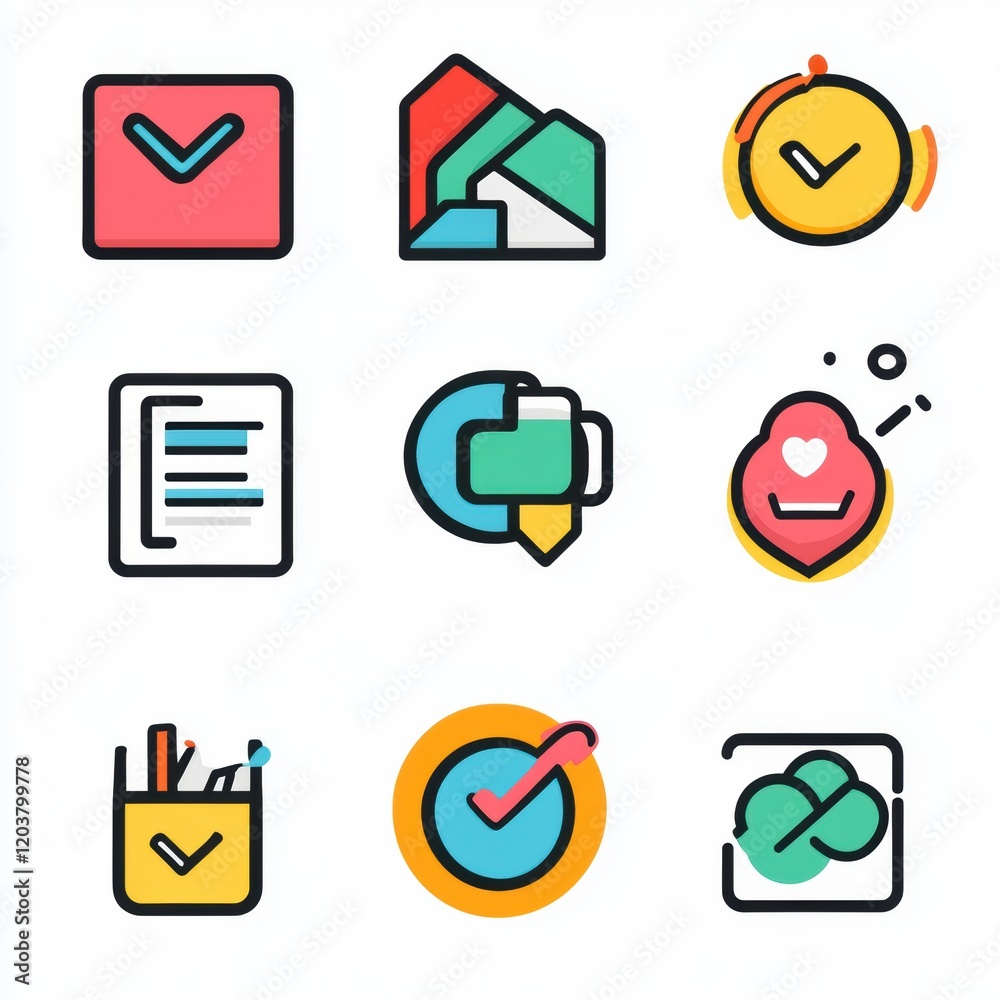 Fototapete colorful icons representing tasks, reminders, and organization in a grid layout on a light backgroun