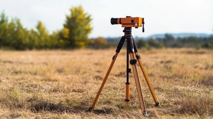 Naklejka premium A surveyor's tripod with a theodolite for accurate land measurements.