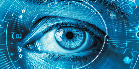Human Eye Enhanced with Futuristic Digital Overlay, Cybersecurity and Vision Technology
