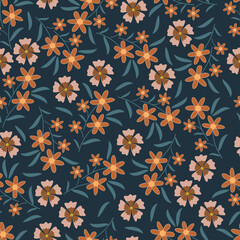 Floral seamless pattern. Flowery surface design of scandi flowers and leaves