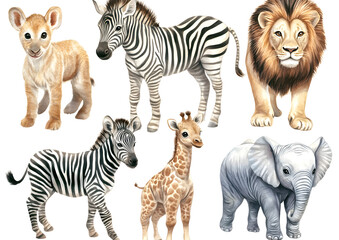 Obraz premium Watercolor Baby Animal Clipart Set for Invitations and Cards