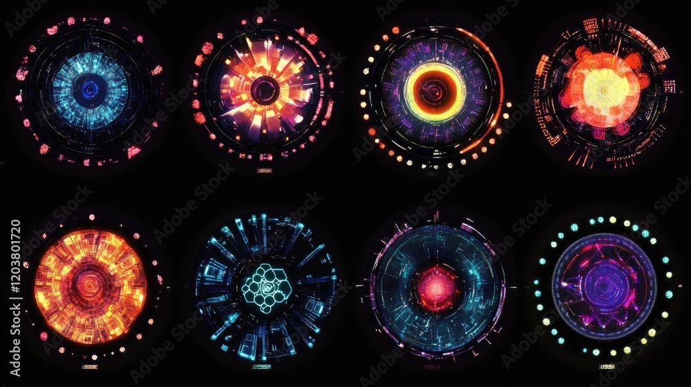 Poster vibrant circular diagrams showing synthetic data generation for machine learning.