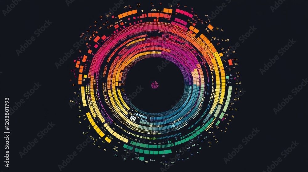 Poster vibrant circular diagrams showing synthetic data generation for machine learning.