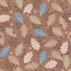 Oak leaves foliage seamless pattern. Autumn floral surface design