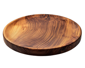 Round Wooden Serving Tray with Natural Grain on Transparent Background