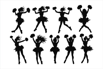 set of people dancing silhouettes isolated on a white background