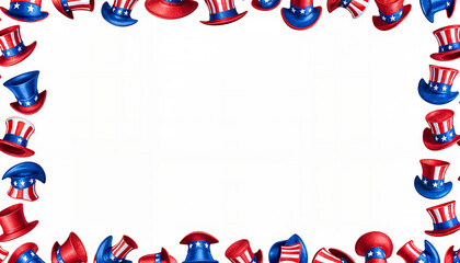 Obraz premium Festive frame decorated with red and blue top hats for a patriotic celebration, copy space