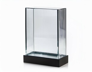 a clear glass display case with a black base
