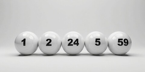 Five white spheres with black numbers, arranged in a row, showing a sequence of digits.  A simple, clean visual representation of a numerical series.