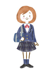 制服（ブレザー）を着た女子学生のイラスト