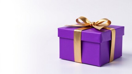 A luxuriously wrapped purple gift box with a golden ribbon, perfect for special occasions