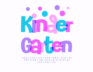 Obraz premium Vector Funny emblem Kindergarten for Nursery, Education Advertising. Watercolor Playful Font. Transparent Alphabet Letters and Numbers set.