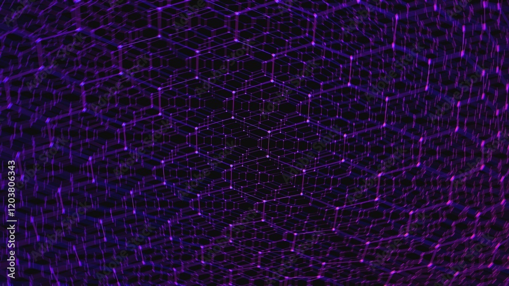 Poster futuristic hexagonal grid with purple neon glow