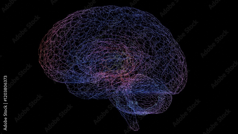 Leinwandbilder abstract digital brain wireframe with multicolor gradient