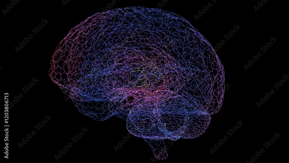Poster Abstract Digital Brain Wireframe with Multicolor Gradient