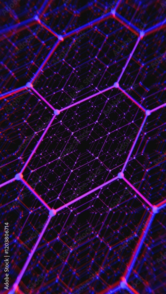 Aufkleber futuristic hexagonal grid with purple neon glow
