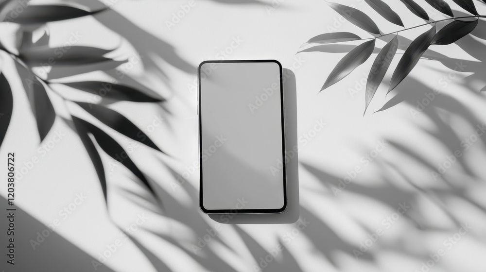 Canvas Prints blank mockup template of a sleek smartphone on a smooth white background, surrounded by soft shadows