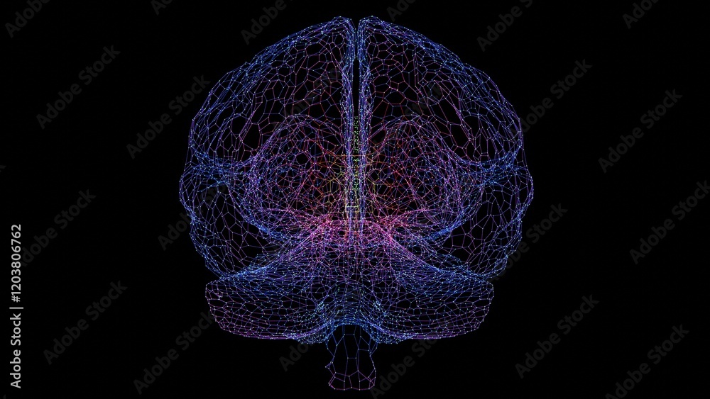 Fototapete abstract digital brain wireframe with multicolor gradient