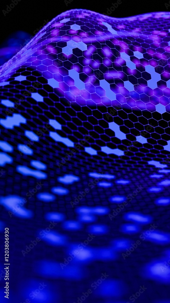 Poster Futuristic Hexagonal Grid Pattern with Blue and Black Tones