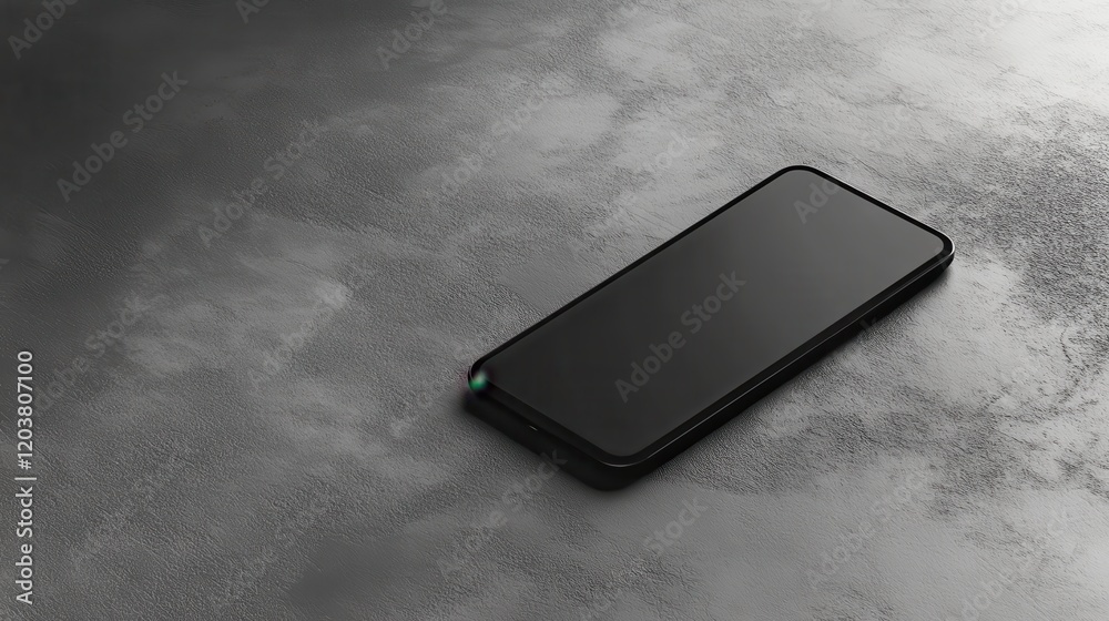 Wall mural blank mockup template of a modern smartphone placed on a plain gray surface, surrounded by soft ligh