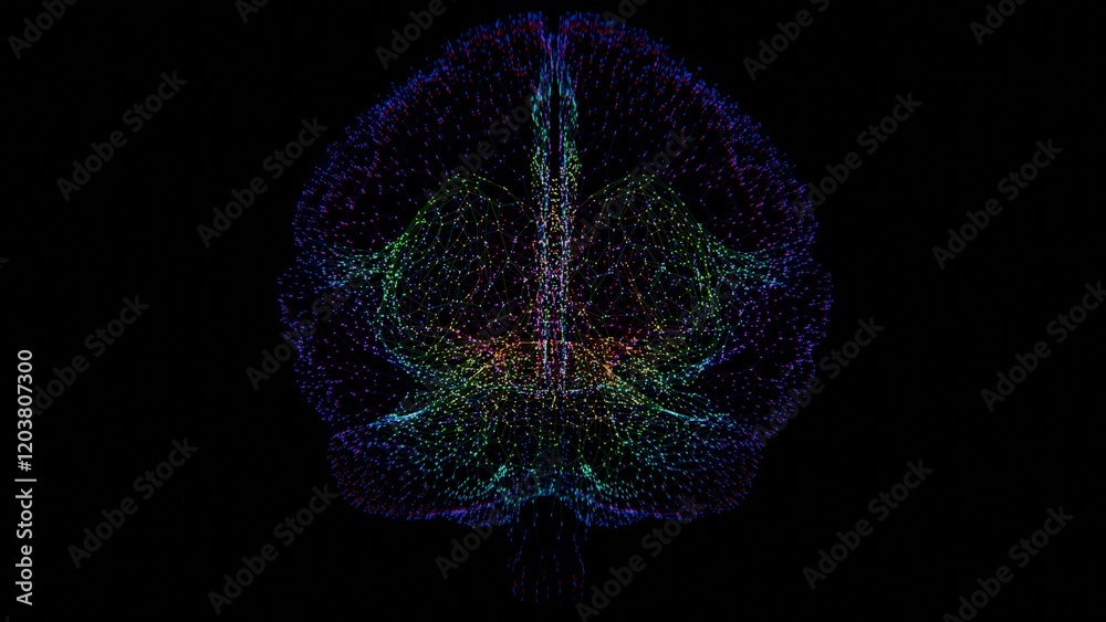 Fototapete abstract digital brain wireframe with multicolor gradient
