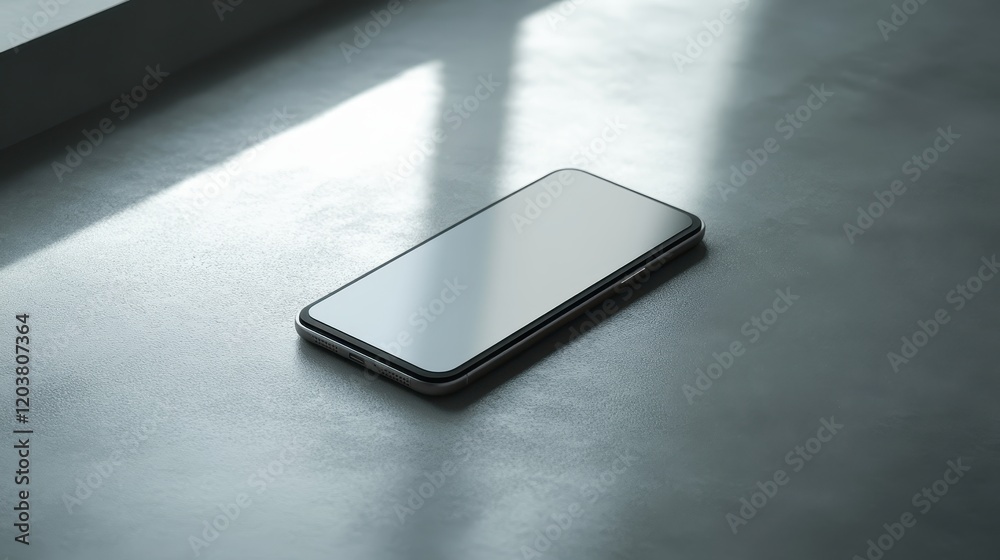 Canvas Prints blank mockup template of a sleek smartphone on a plain gray surface, surrounded by soft lighting and