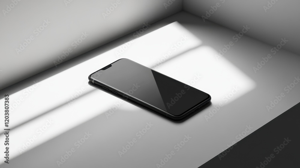 Canvas Prints blank mockup template of a sleek smartphone on a plain gray surface, surrounded by soft lighting and