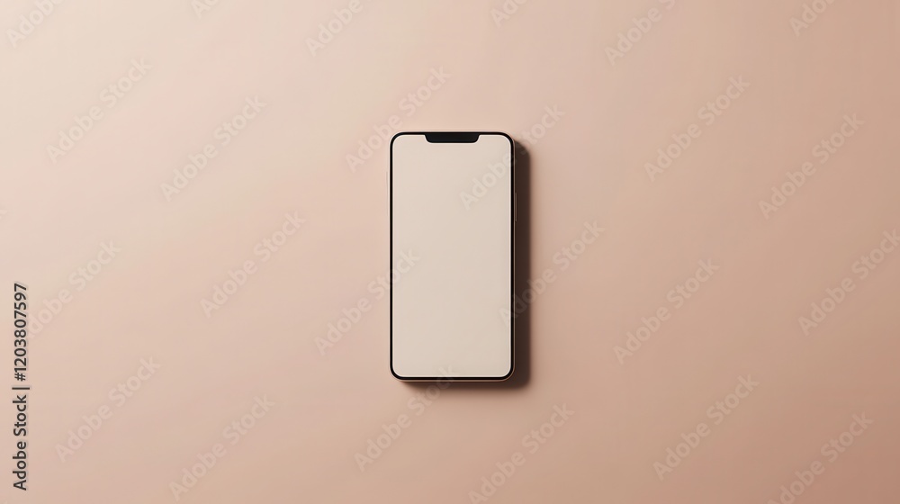 Wall mural blank mockup template of a sleek smartphone on a plain beige background, with minimalistic design an