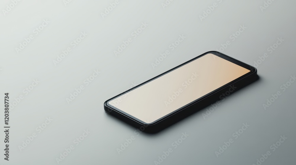 Wall mural blank mockup template of a smartphone resting on a smooth gray background, with simple reflections a