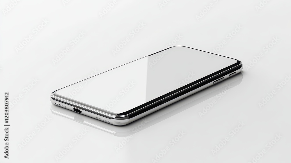 Wall mural blank mockup template of a smartphone on a minimalist white background, with soft reflections and si