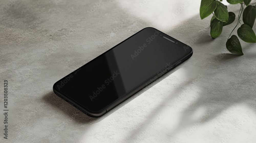 Canvas Prints blank mockup template of a sleek smartphone on a smooth taupe surface, with simple lighting and mini