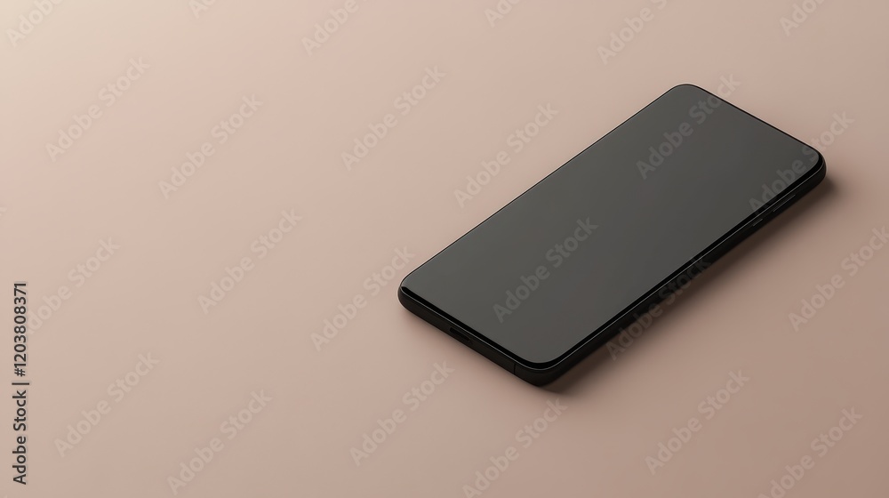 Canvas Prints blank mockup template of a sleek smartphone on a smooth taupe surface, with simple lighting and mini
