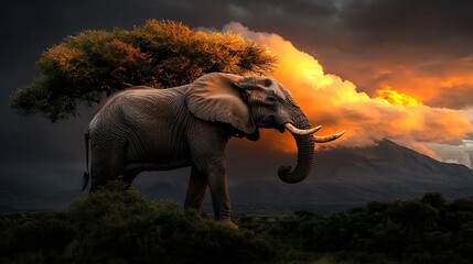 Naklejka premium African elephant sunset savanna landscape wildlife photography