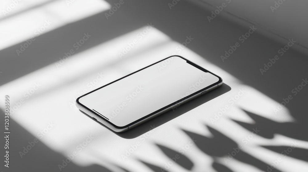 Canvas Prints blank mockup template of a smartphone on a smooth light gray background, with soft reflections and m