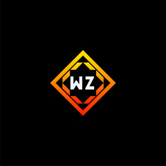 WZ initials dynamic geometric logo design features a bold lettering sign in an orange and black color scheme, displayed against a dark background