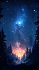 Starlit Sky Shining Over Snowy Mountains